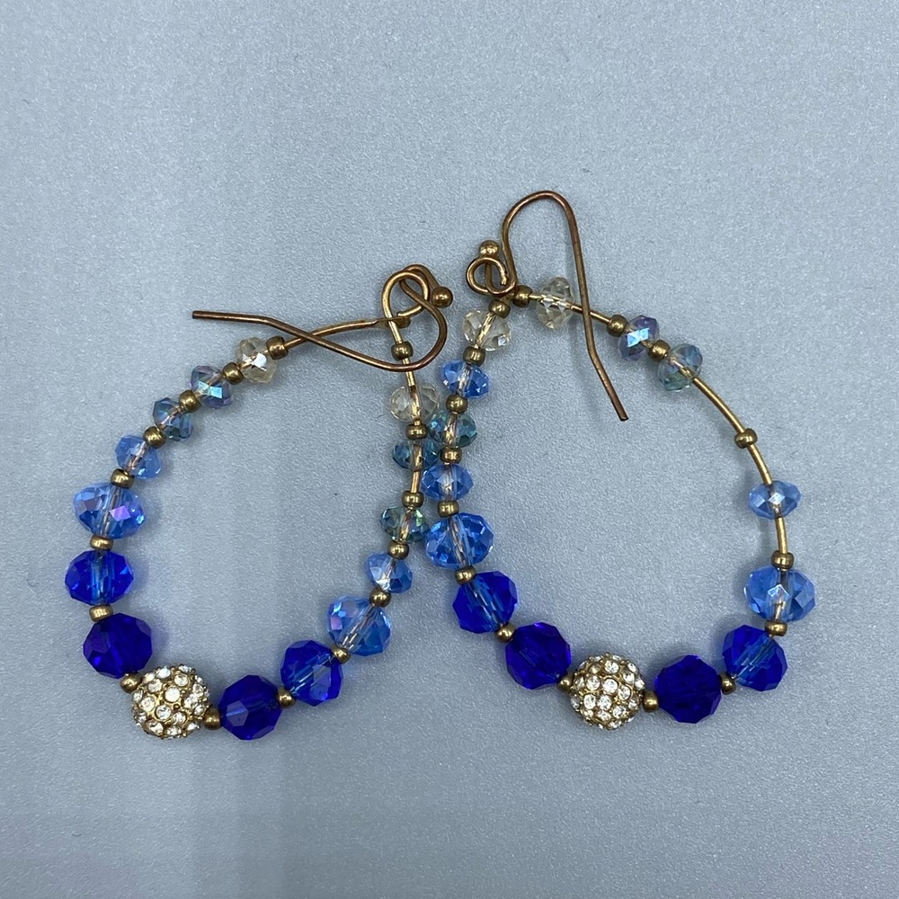 White House Black Market Blue Beaded Teardrop Earrings - Picture 1 of 2